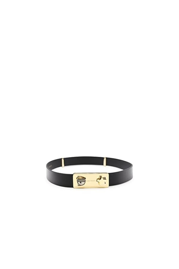 Chiara Ferragni Ceinture en cuir noir avec boucle Eyestar en métal or 72SB6F06, Noir , 90 cm