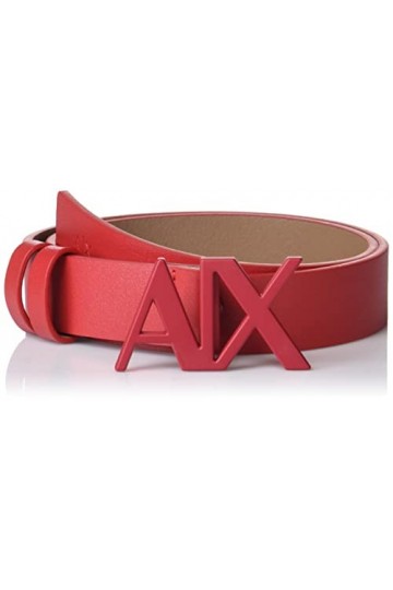 Armani Exchange 100% Cuir véritable, Boucle Logo Ceinture, Rouge, XXL Femme