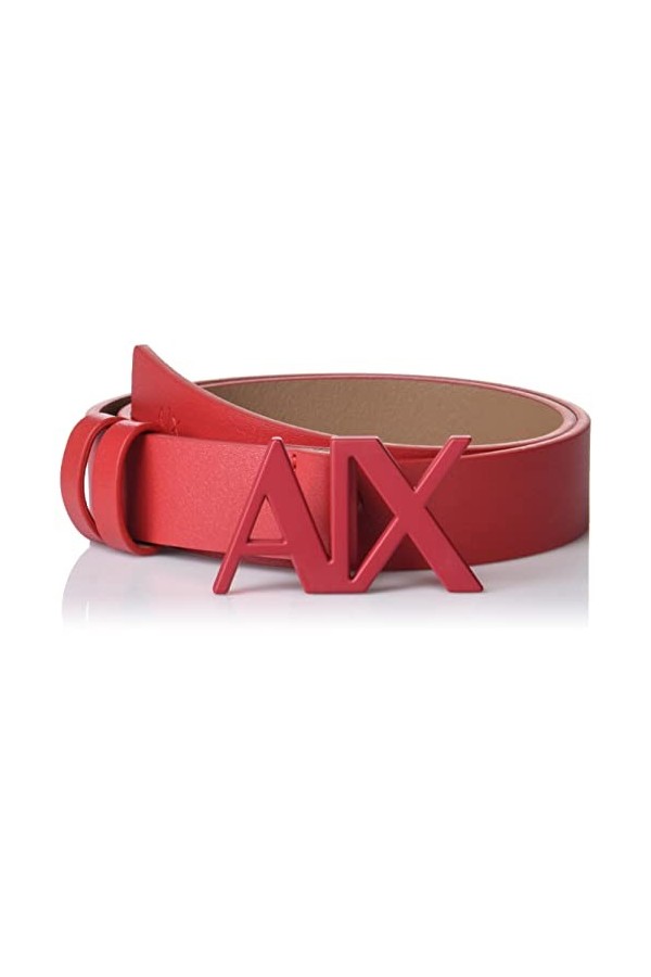 Armani Exchange 100% Cuir véritable, Boucle Logo Ceinture, Rouge, XXL Femme