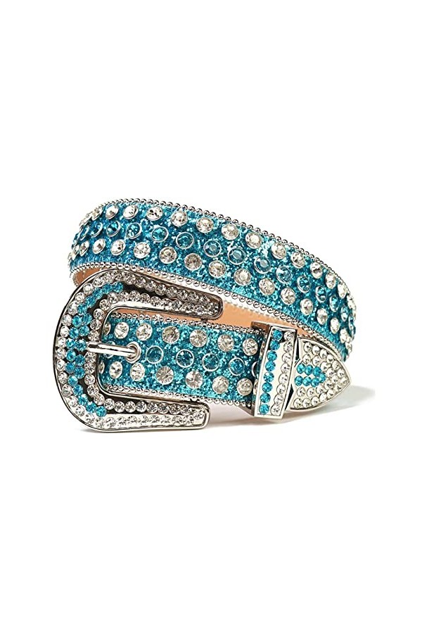 KUOKUO Qqiao Ceinture pour femme avec strass dorés brillants pour cowboy western clouté diamant ceintures hommes longueur de