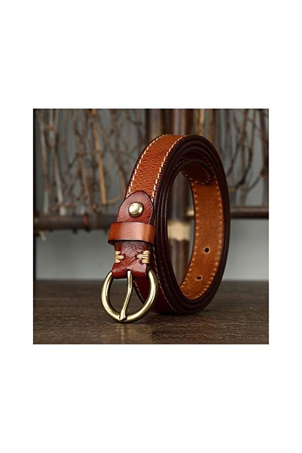 EKLART Ceinture en cuir véritable for femmes de 2,4 cm de largeur Size : 44in/110cm, Color : Coffee 