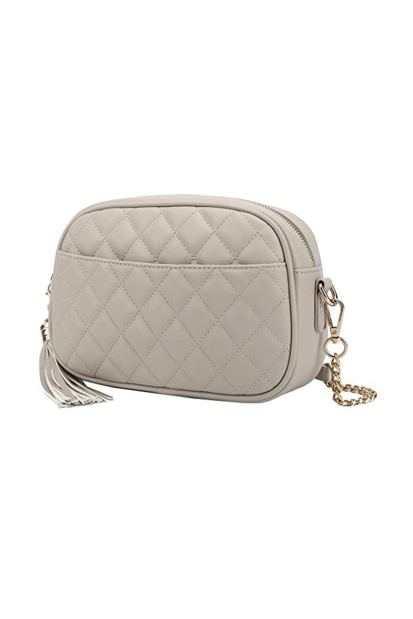 lola mae Sac à bandoulière matelassé, taille moyenne, léger, fermeture éclair sur le dessus, pampilles, Noir Lm706v, Medium