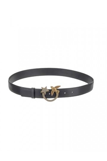 Pinko Love Berry H3 Belt Vello Set Ceinture, Z99u_Noir Limousine-Shiny Gold, M Femme