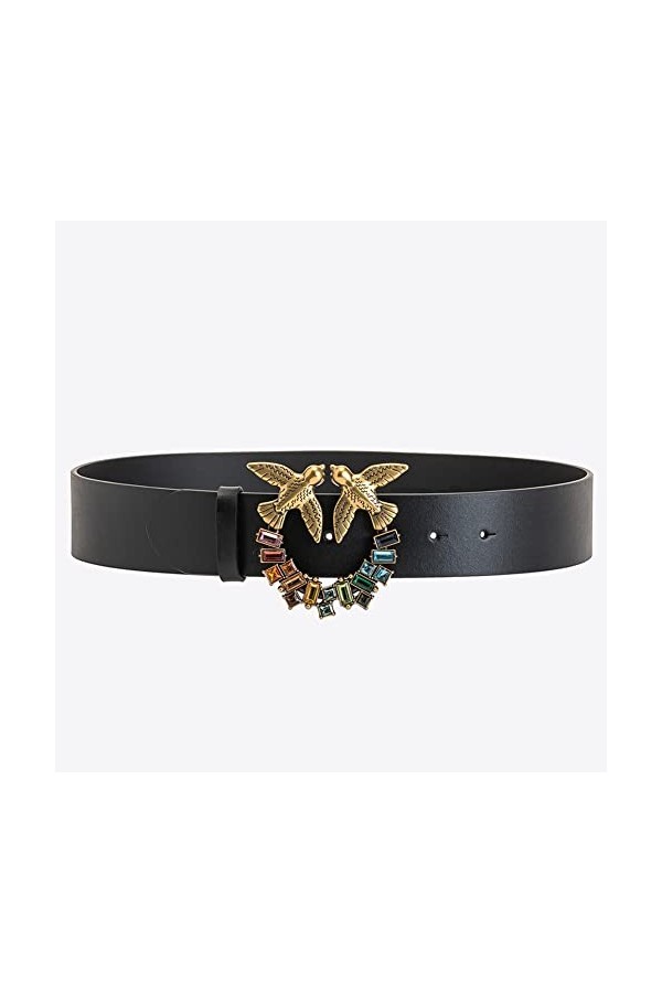 Pinko Love Berry Jewel Belt H4 Pelle Ceinture, Z99q_Noir-Antique Gold, XS Femme