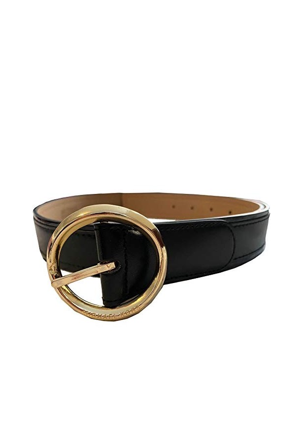 Michael Kors Womens Gold Tone Round Buckle Belt, Black, Medium
