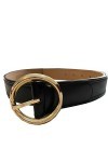 Michael Kors Womens Gold Tone Round Buckle Belt, Black, Medium