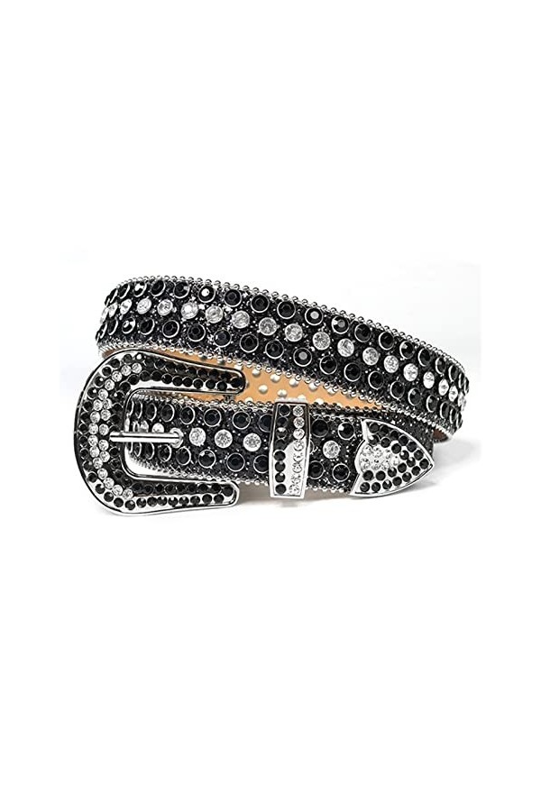 KUOKUO Qqiao Ceinture pour femme avec strass dorés brillants pour cowboy western clouté diamant ceintures pour hommes longue