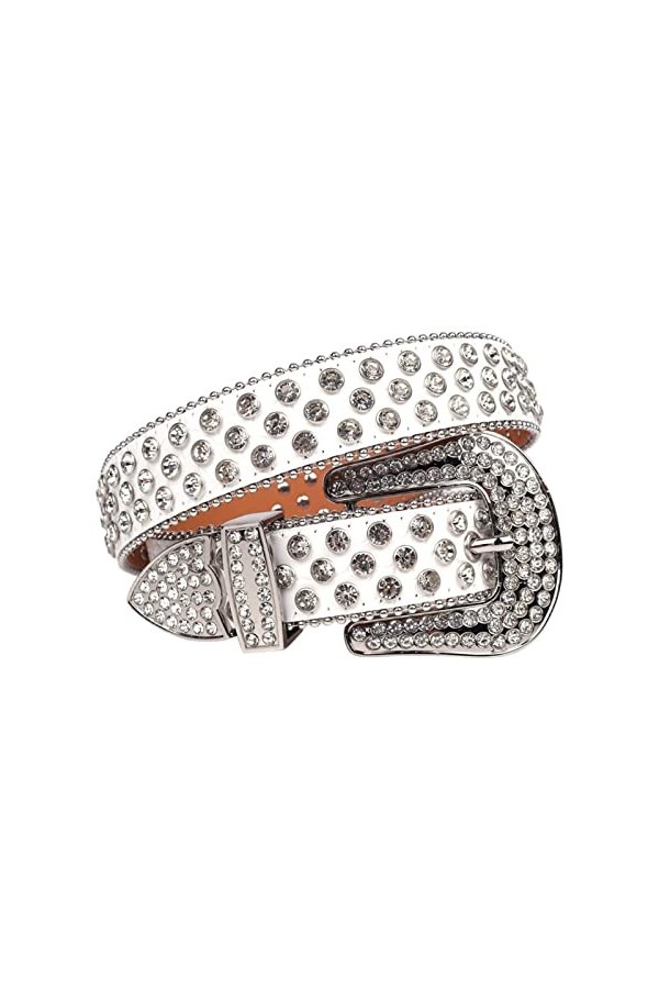 KUOKUO Qqiao Ceinture pour femme avec strass dorés brillants pour cowboy western clouté diamant ceintures pour hommes longue