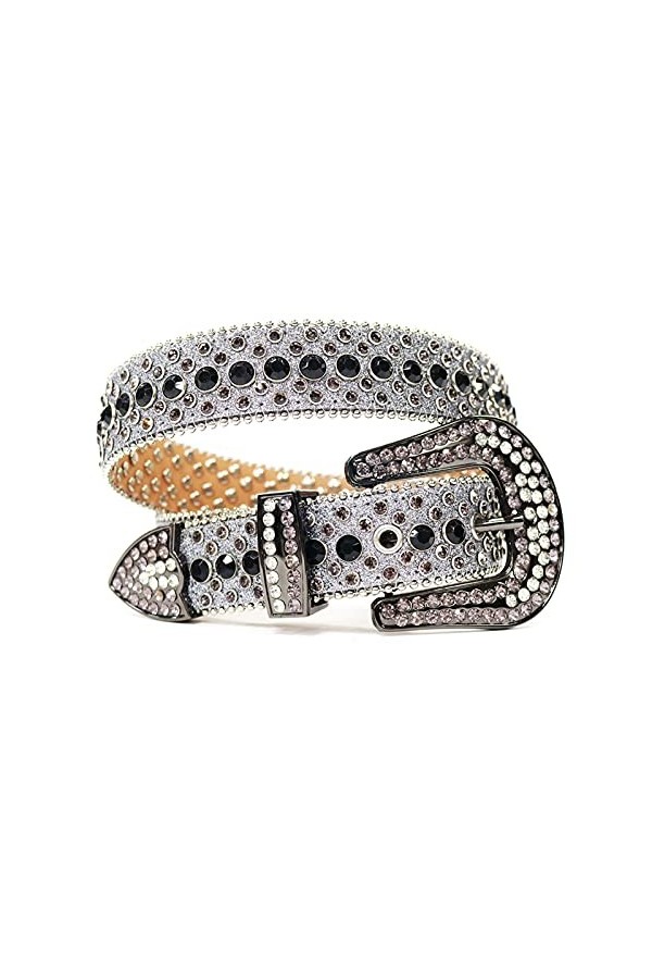 KUOKUO Qqiao Ceinture pour femme avec strass dorés brillants pour cowboy western clouté diamant ceintures hommes longueur de