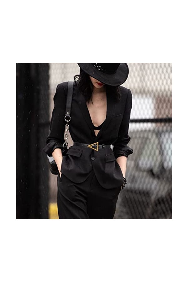 XNHAFW Ceinture fine en cuir pour femme avec boucle triangulaire vintage pour femme Sangle de taille Jeans robe fête ceinture