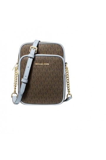 Michael Kors Jet Set Travel Signature Sac à bandoulière en PVC avec chaîne et logo Taille M, bleu pâle