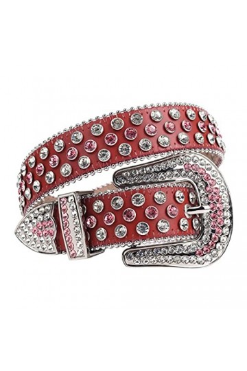 DBFBDTU Ceinture en cuir avec strass pour femme et homme, Pnnrk Rouge, 97 cm