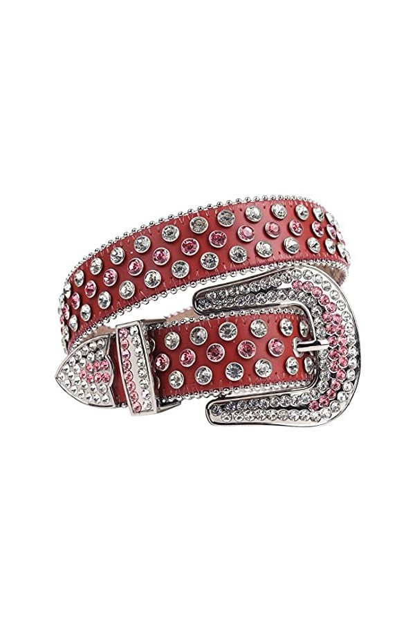 DBFBDTU Ceinture en cuir avec strass pour femme et homme, Pnnrk Rouge, 97 cm