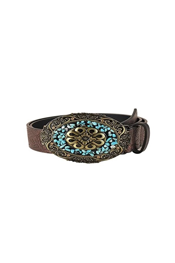 ZYXLB Ceinture Femme Vintage Pierre Diamant Sculpté en Relief Mode Ceinture Décorative De Style Polyvalent
