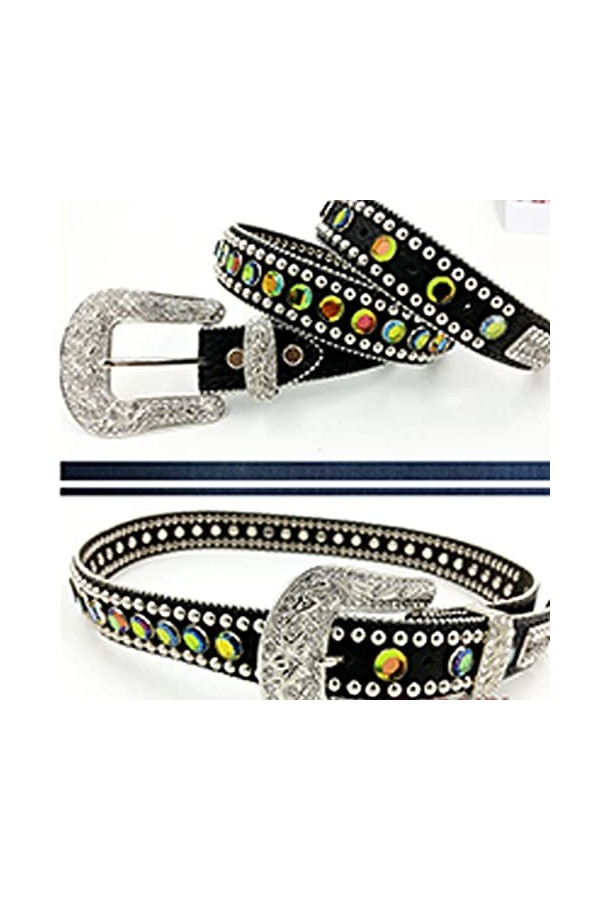 JIARY Ceinture en Strass pour Hommes Et Femmes,Ceinture en Cuir Rivet Alliage Boucle Ardillon Ceinture De Personnalité Hip-Ho