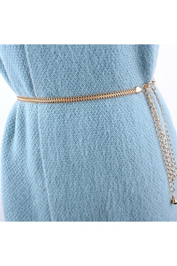 Generic Taille Haute Sangle de Chaîne en Métal Dames Sangle de Chaîne en Métal Décoration Femmes Robe Chemise Ceinture Argent