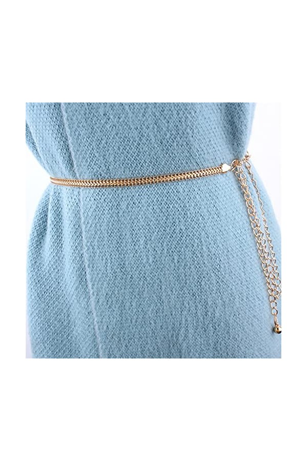 Generic Taille Haute Sangle de Chaîne en Métal Dames Sangle de Chaîne en Métal Décoration Femmes Robe Chemise Ceinture Argent