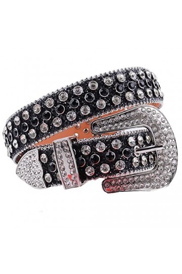 Ceinture à strass style western pour femme et homme avec strass, All Blue, 34-36W