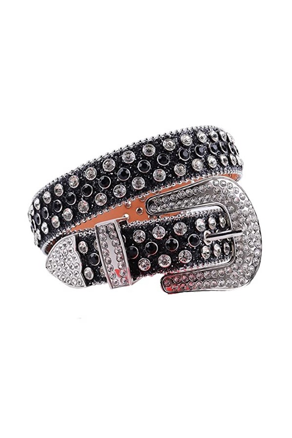 Ceinture à strass style western pour femme et homme avec strass, All Blue, 34-36W