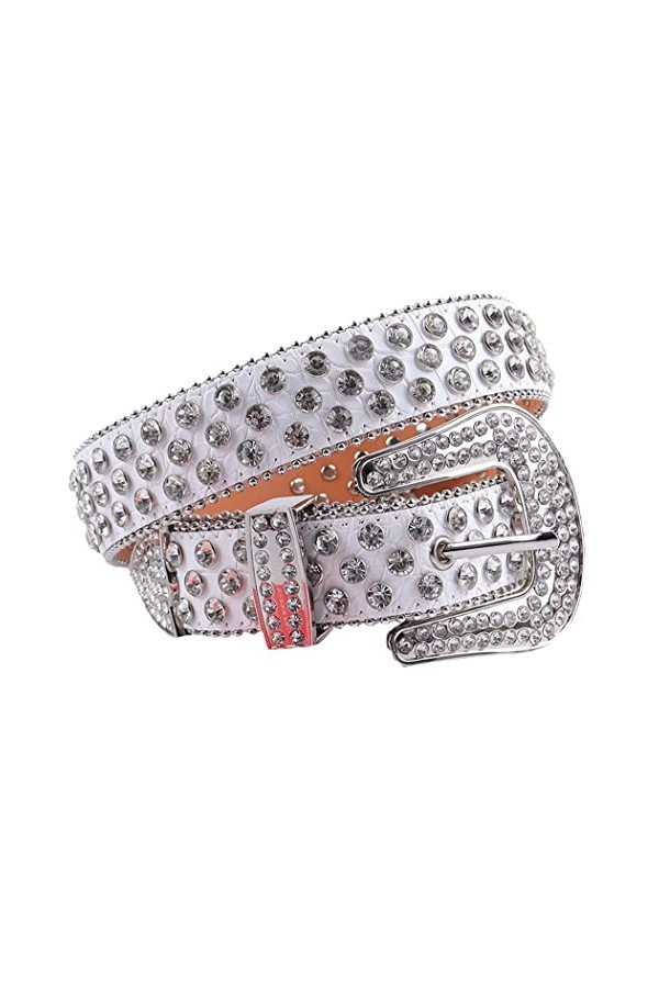 Ceinture à strass style western pour femme et homme avec strass, All Blue, 34-36W