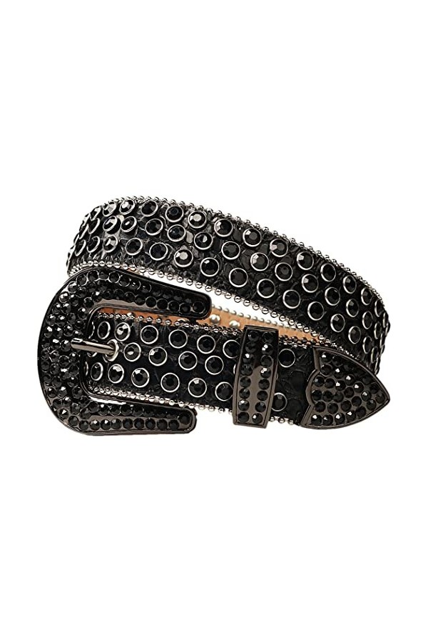 Ceintures de luxe en strass pour homme et femme - Avec strass - En cuir synthétique, noir foncé, 38-40W