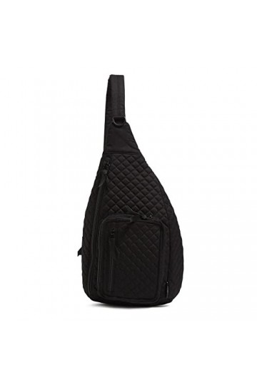 Vera Bradley Sac à dos à bandoulière en coton pour femme, Noir - Coton recyclé, Taille unique