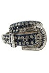 Ceinture de cowboy de luxe avec strass pour femme et homme, noir foncé, 38-40W