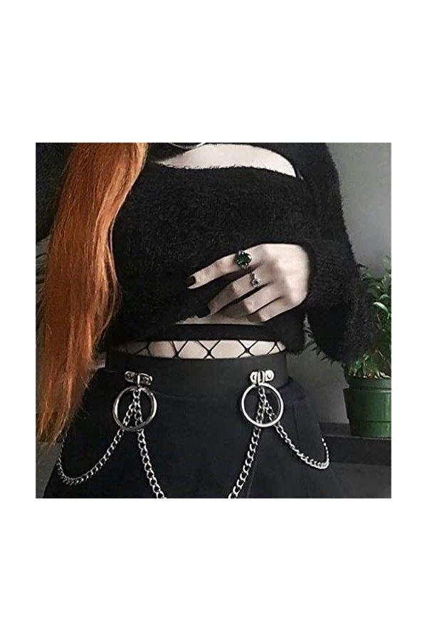 LHLLHL Femmes Ceintures Chaîne Bouton Caché Cosplay Punk Style Hip Hop Femme Ceinture Party Club Casual