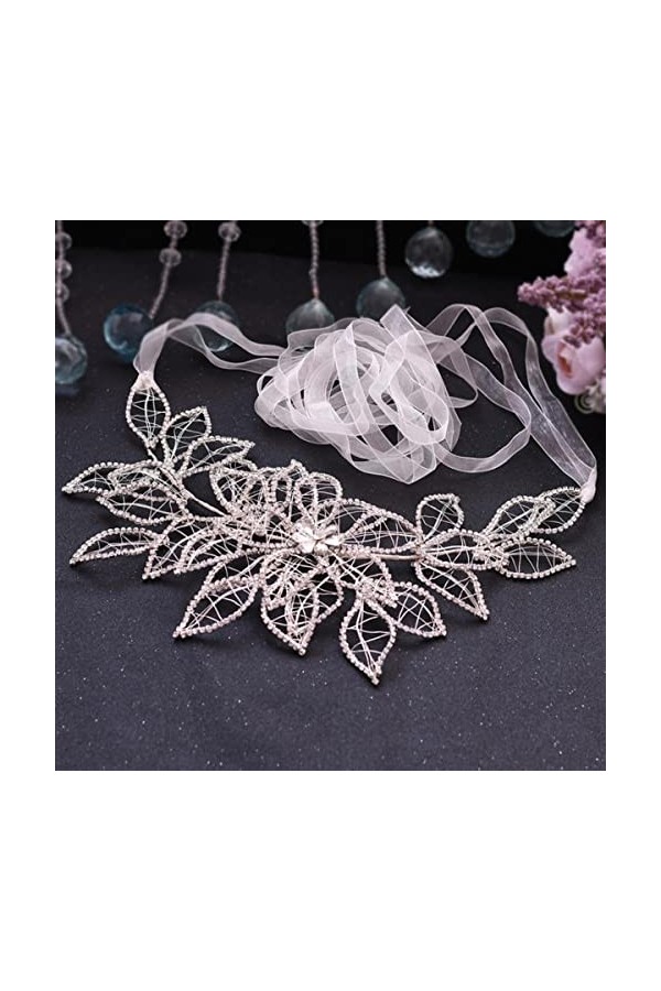 Ceinture de mariage Fleurs pour robes Ceinture de mariée avec strass Accessoires de mariée en cristal dargent Ceintures pour