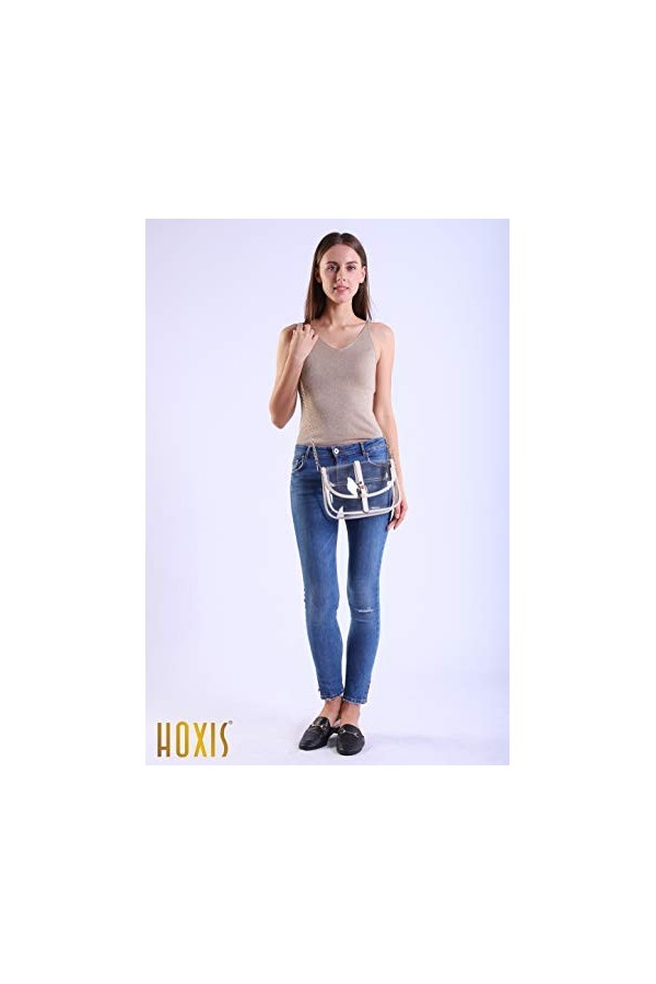 Hoxis Sac à bandoulière transparent en forme de selle pour femme avec bordure en cuir synthétique, marron, Medium
