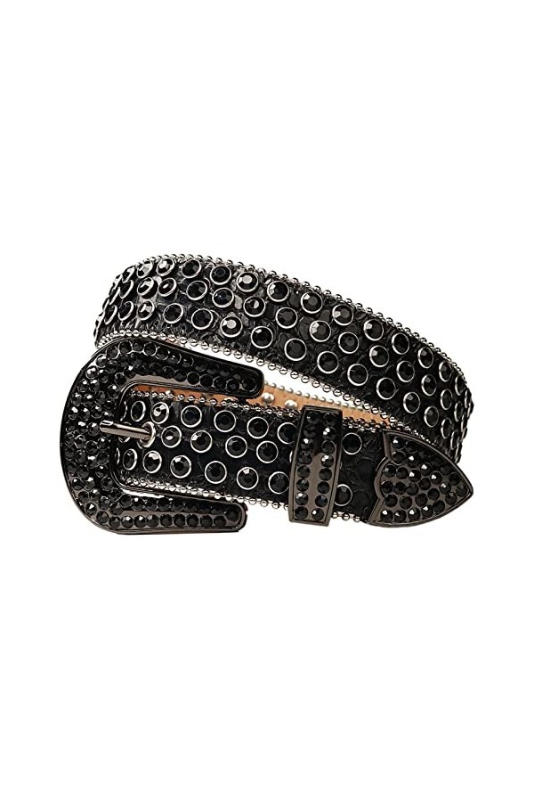 KUOKUO Qqiao Ceinture pour femme avec strass dorés brillants pour cowboy western clouté diamant ceintures hommes longueur de