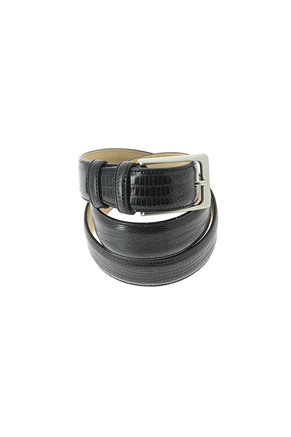 Robert Charles. Ceinture aspect reptile, Cuir. Noir. Uni. FABRIQUE EN ITALIE. L : 92-100cm