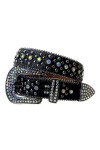 Punk Rock Ceinture Femme Lettre Strass Boucle Brillante Ceinture Garniture Cuir Vintage Ceinture Denim Homme,05,105cm