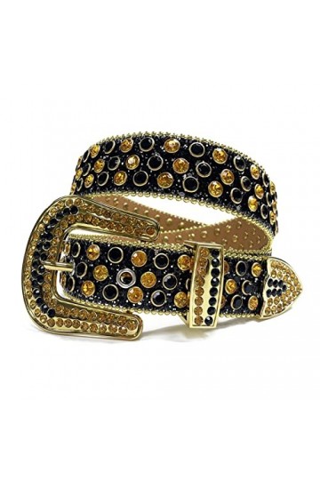 KUOKUO Qqiao Ceinture pour femme avec strass dorés brillants pour cowboy western clouté diamant ceintures hommes longueur de