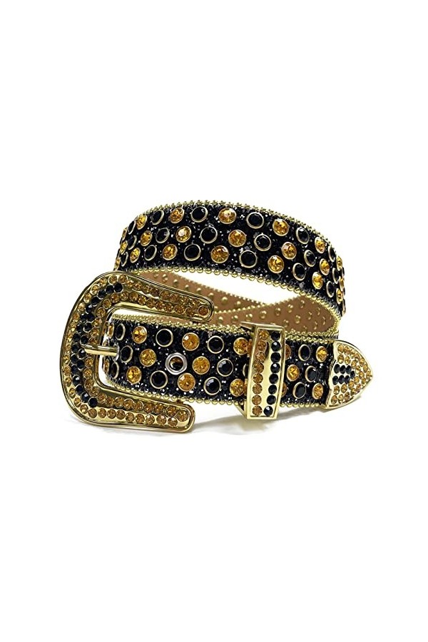 KUOKUO Qqiao Ceinture pour femme avec strass dorés brillants pour cowboy western clouté diamant ceintures hommes longueur de